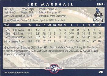 1998 Blueline Q-Cards Fort Wayne Wizards #20 Lee Marshall Back