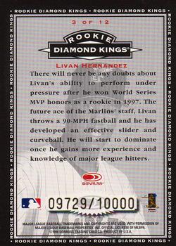 1998 Donruss - Rookie Diamond Kings #3 Livan Hernandez Back