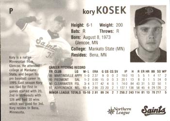 1998 St. Paul Saints #NNO Kory Kosek Back