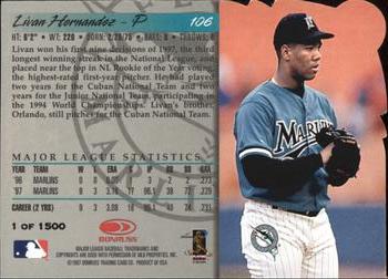 1998 Donruss - Press Proofs Silver #106 Livan Hernandez Back