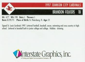 1997 Johnson City Cardinals #NNO Brandon Folkers Back