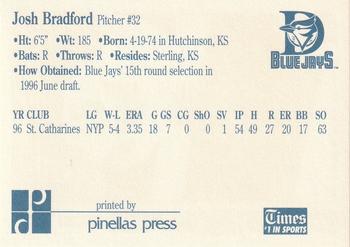 1997 Dunedin Blue Jays #5 Josh Bradford Back