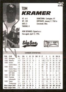 1996 Colorado Springs Sky Sox #22 Tom Kramer Back