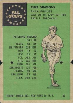 1955 Robert Gould All Stars #6 Curt Simmons Front