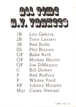 1980 TCMA All Time New York Yankees Set B #002 Tony Lazzeri Back