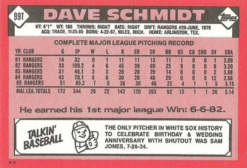 1986 Topps Traded #99T Dave Schmidt Back