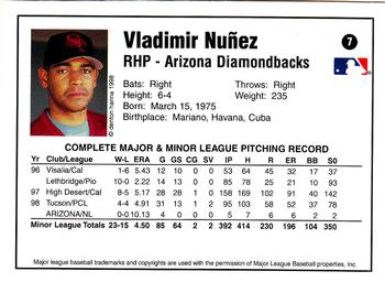 1998 Arizona Fall League Prospects - Gold #7 Vladimir Nunez Back