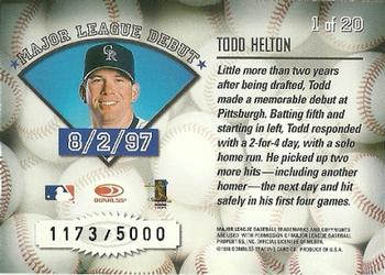 1998 Leaf Rookies & Stars - Freshman Orientation #1 Todd Helton Back