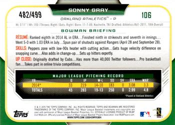 2015 Bowman - Silver #106 Sonny Gray Back