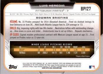2015 Bowman - Prospects Yellow #BP127 Luis Heredia Back