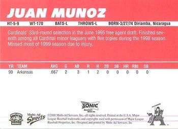 2000 Multi-Ad Arkansas Travelers #NNO Juan Munoz Back