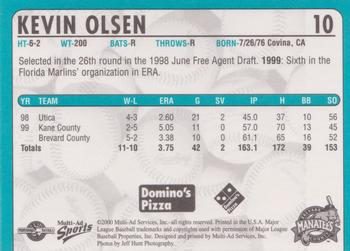 2000 Multi-Ad Brevard County Manatees #10 Kevin Olsen Back