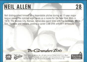 2000 Multi-Ad Greensboro Bats #28 Neil Allen Back