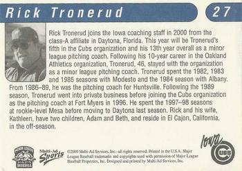 2000 Multi-Ad Iowa Cubs #27 Rick Tronerud Back