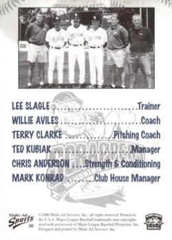 2000 Multi-Ad Mahoning Valley Scrappers #30 Lee Slagle / Willie Aviles / Terry Clarke / Ted Kubiak / Chris Anderson / Mark Konrad Back