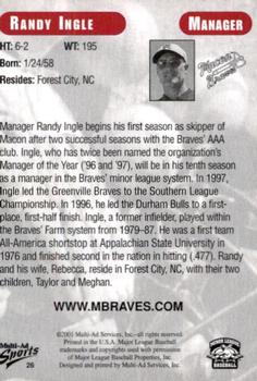 2001 Multi-Ad Macon Braves #26 Randy Ingle Back