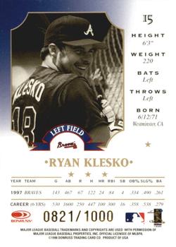 1998 Leaf - Fractal Materials #15 Ryan Klesko Back