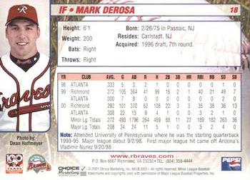 2001 Choice Richmond Braves #18 Mark DeRosa Back
