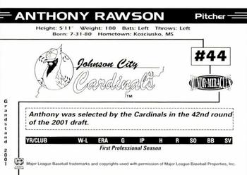 2001 Grandstand Johnson City Cardinals #NNO Anthony Rawson Back