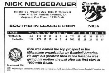 2001 Grandstand Southern League Top Prospects #NNO Nick Neugebauer Back