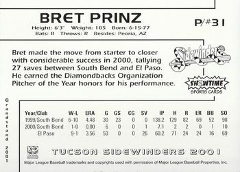 2001 Grandstand Tucson Sidewinders #NNO Bret Prinz Back