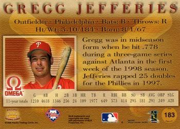 1998 Pacific Omega - Red #183 Gregg Jefferies Back