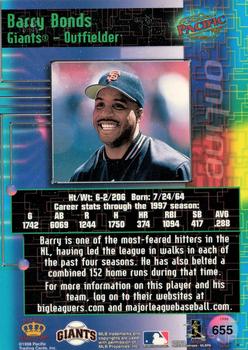 1998 Pacific Online - Red #655 Barry Bonds Back