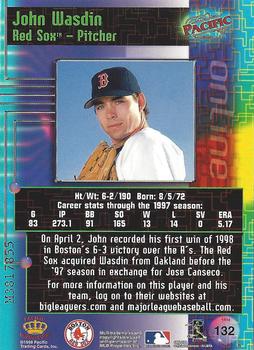 1998 Pacific Online - Web Cards #132 John Wasdin Back