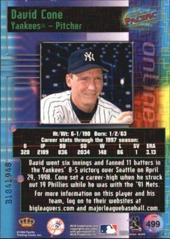 1998 Pacific Online - Web Cards #499 David Cone Back