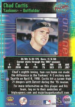 1998 Pacific Online - Web Cards #500 Chad Curtis Back