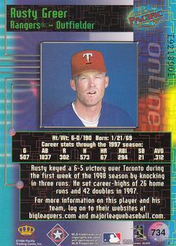 1998 Pacific Online - Web Cards #734 Rusty Greer Back