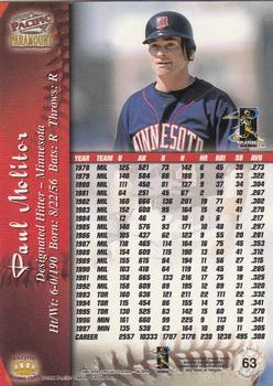 1998 Pacific Paramount #63 Paul Molitor Back