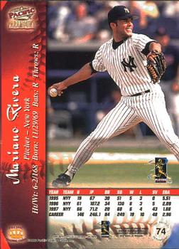 1998 Pacific Paramount #74 Mariano Rivera Back