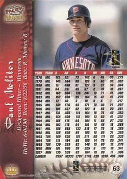 1998 Pacific Paramount - Red #63 Paul Molitor Back