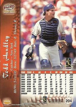 1998 Pacific Paramount - Red #204 Todd Hundley Back