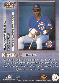 1998 Pacific Home Run History #42 Sammy Sosa Back