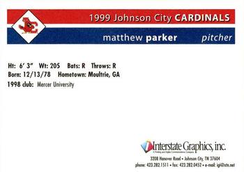 1999 Johnson City Cardinals #NNO Matthew Parker Back