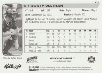 2003 Choice Buffalo Bisons #26 Dusty Wathan Back