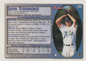 1998 Bowman #219 Jason Standridge Back