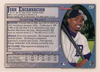 1998 Bowman #297 Juan Encarnacion Back