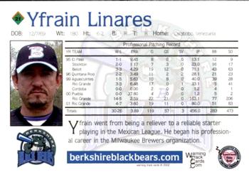 2002 Warning Track Berkshire Black Bears #21 Yfrain Linares Back