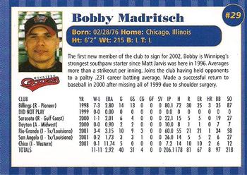 2002 Winnipeg Goldeyes #NNO Bobby Madritsch Back