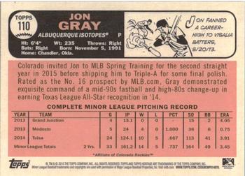 2015 Topps Heritage Minor League #110 Jon Gray Back