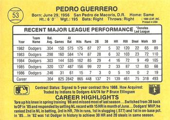 1987 Donruss #53 Pedro Guerrero Back