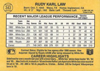 1987 Donruss #343 Rudy Law Back