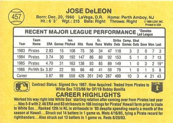 1987 Donruss #457 Jose DeLeon Back