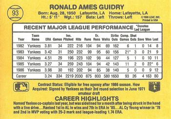 1987 Donruss #93 Ron Guidry Back