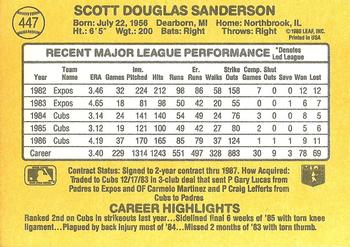 1987 Donruss #447 Scott Sanderson Back
