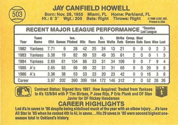 1987 Donruss #503 Jay Howell Back