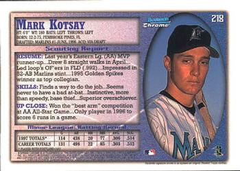 1998 Bowman Chrome #218 Mark Kotsay Back